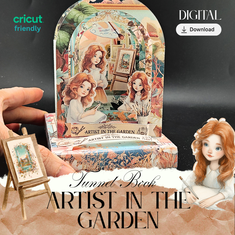 This enchanting multi-layered paper project captures a peaceful moment of a girl sketching in a lush, blooming garden. Designed with intricate silhouettes and floral details, this tunnel book is a perfect project for art lovers, garden enthusiasts, or anyone who appreciates the "slow-craft" movement.