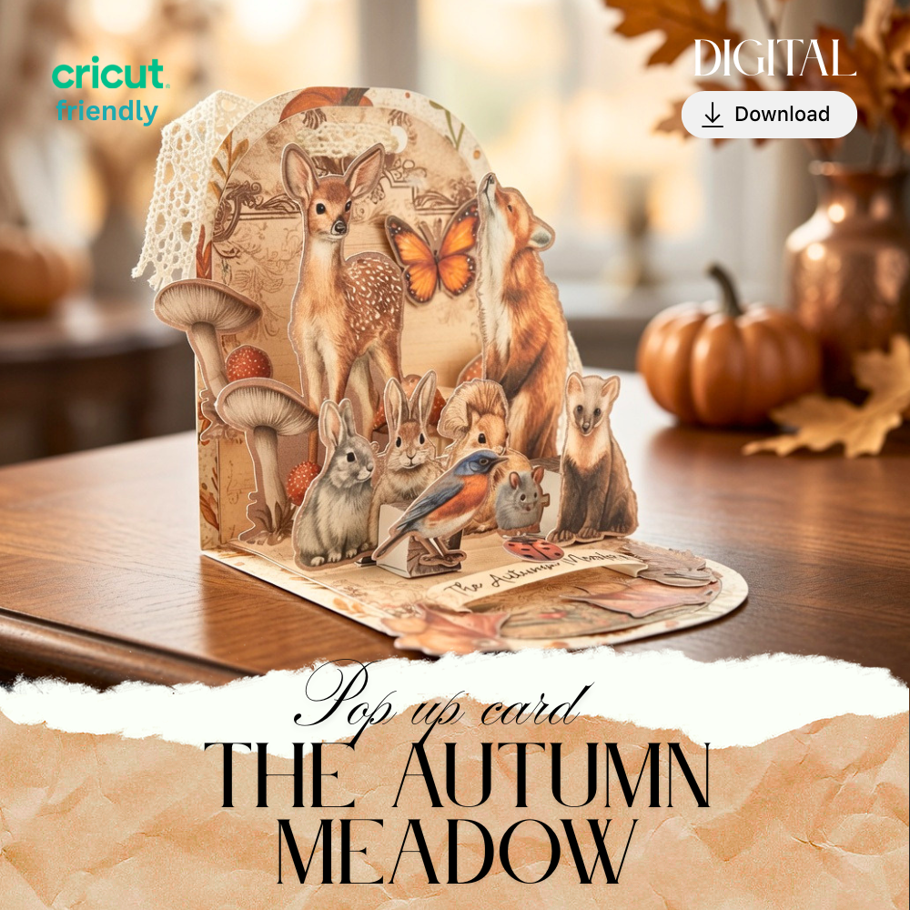 Printable Autumn Meadow Pop Up Card Kit, DIY 3D Woodland Animal Greeting Card, Digital Download