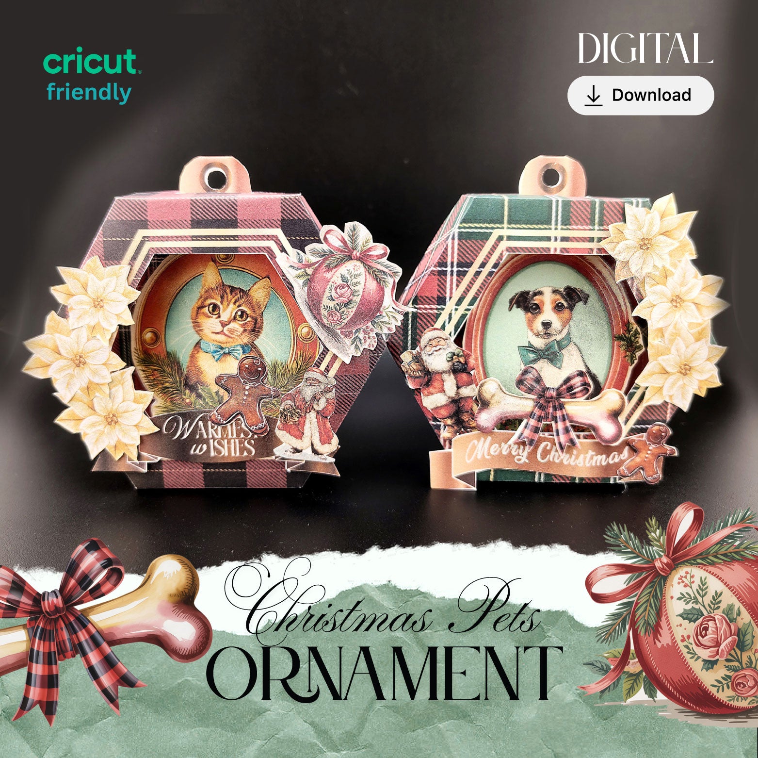 Christmas PET - dog and cat Ornament hexagon Box for DIY personalize ornament hang on the tree (Digital Download)