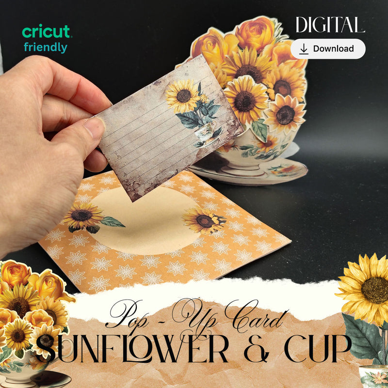 Sunflower Teacup Pop-Up Card – Printable Gift, DIY Decoration (Digital Download)