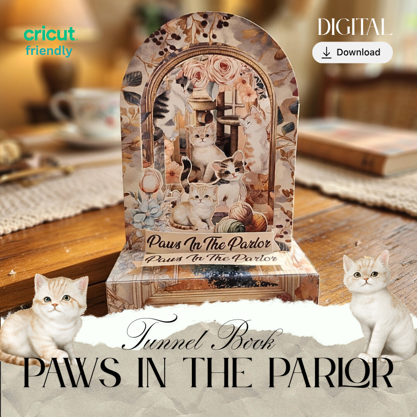 Paws in the Parlor Tunnel Book, Kitten Storybook Craft (Digital Download)
