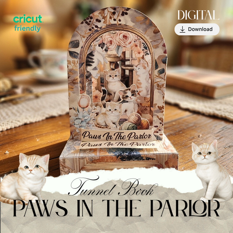 Paws in the Parlor Tunnel Book, Kitten Storybook Craft (Digital Download)