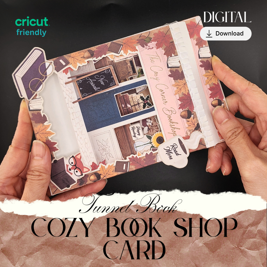 Autumn Cozy Bookshop Tunnel Card Digital File, 4 Layer 3D Fall Bookstore, Greeting Card