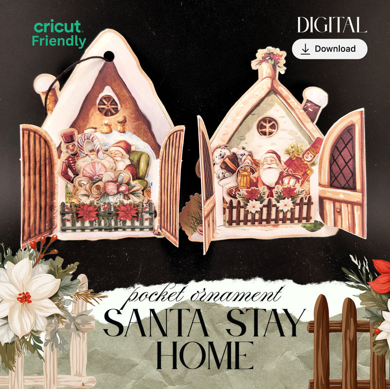Santa Stay-at-Home Paper Ornament Kit — DIY Christmas Pocket & Ephemera Craft with Card Designs + Video Tutorial (Digital Download)