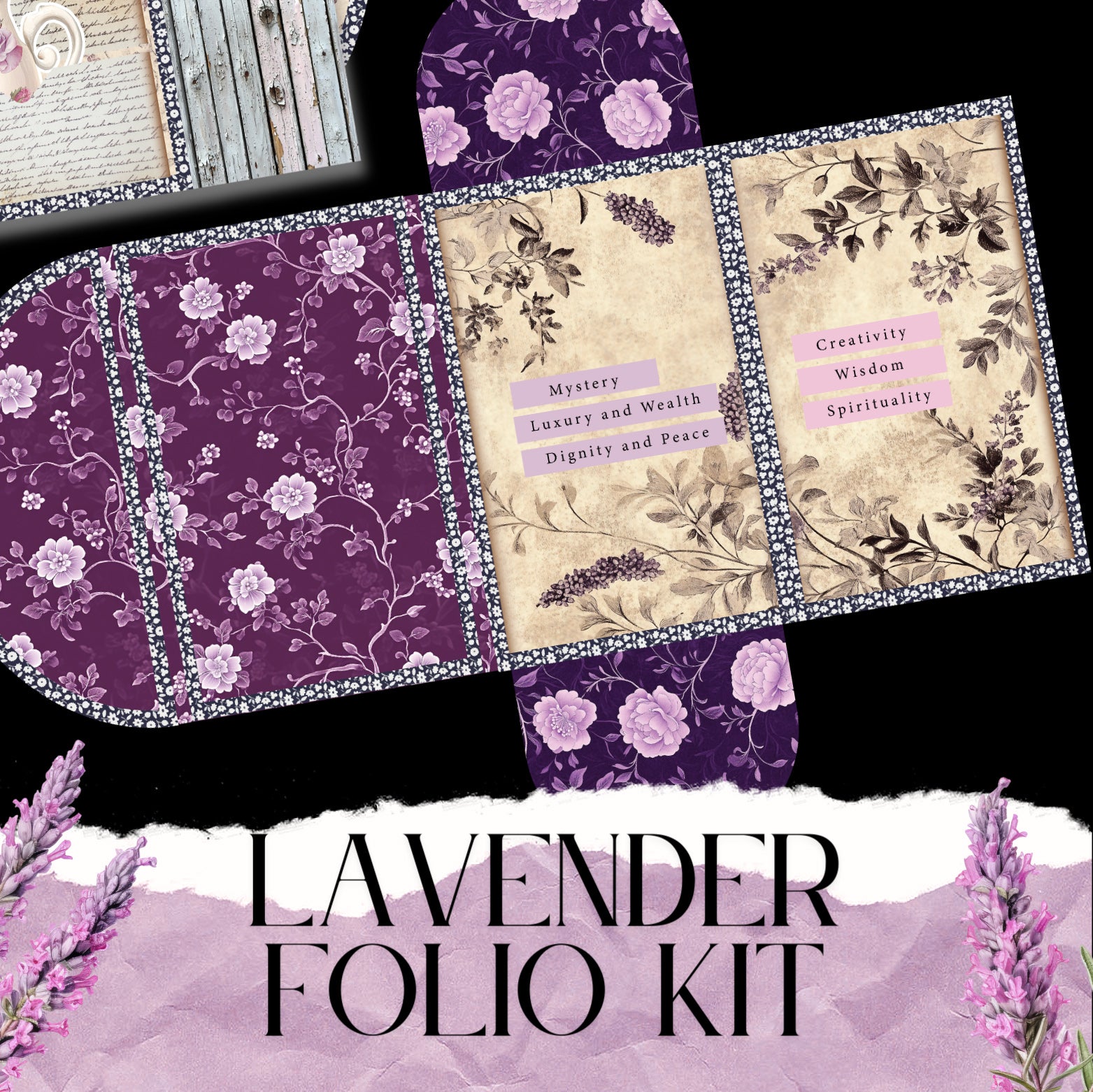 Lavender Folio Kit, Purple color lover envelope junk journal folio kit