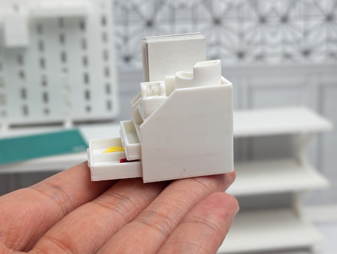 1:12 Scale Miniature White Desktop Organizer, Dollhouse Studio Furniture (Physcial Product)