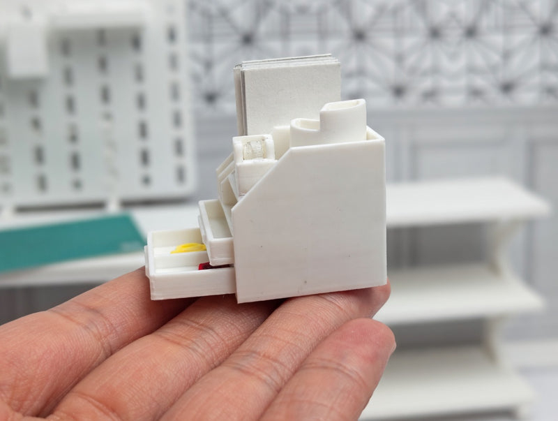 1:12 Scale Miniature White Desktop Organizer, Dollhouse Studio Furniture (Physcial Product)