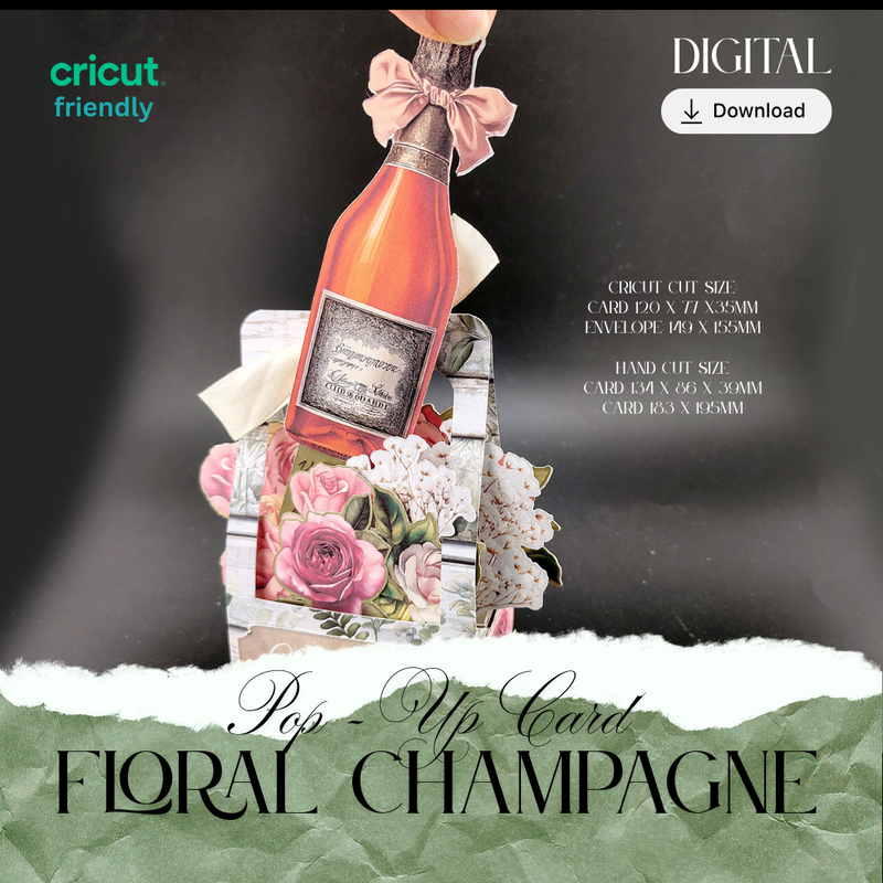 Floral champagne Pop-Up Card — Day Wine Stand-Up Gift Card with envelope (Printable Paper Craft, Digital Download)