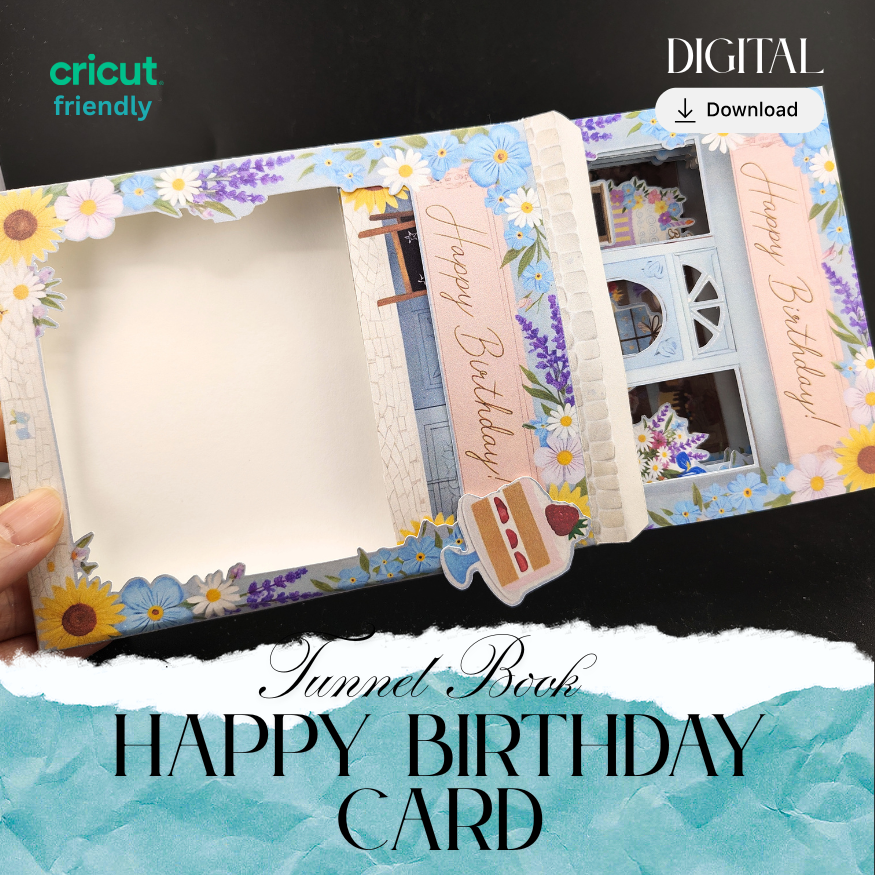Happy Birthday Tunnel Book Card , DIY 3D Boutique Shop Greeting Card, Floral Birthday Shadow Box, (Digital Download)