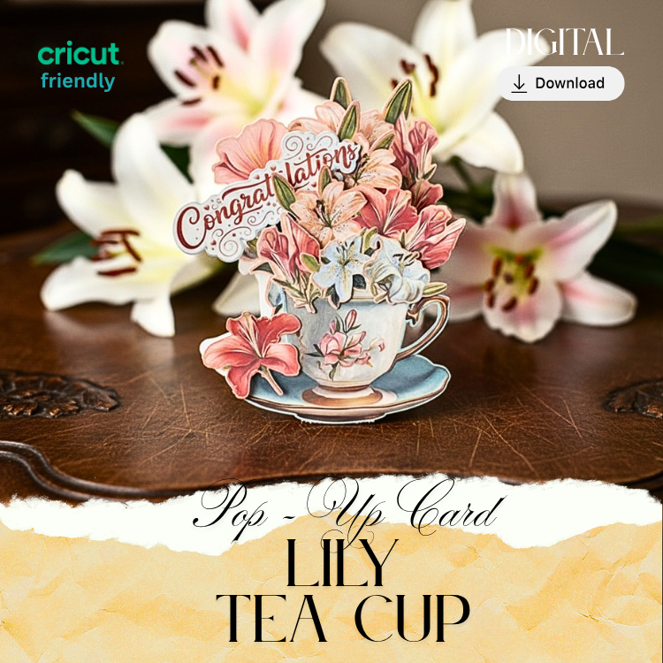 Printable Floral Teacup Pop Up Card Kit, DIY Congratulations Greeting Card (Digital Download)