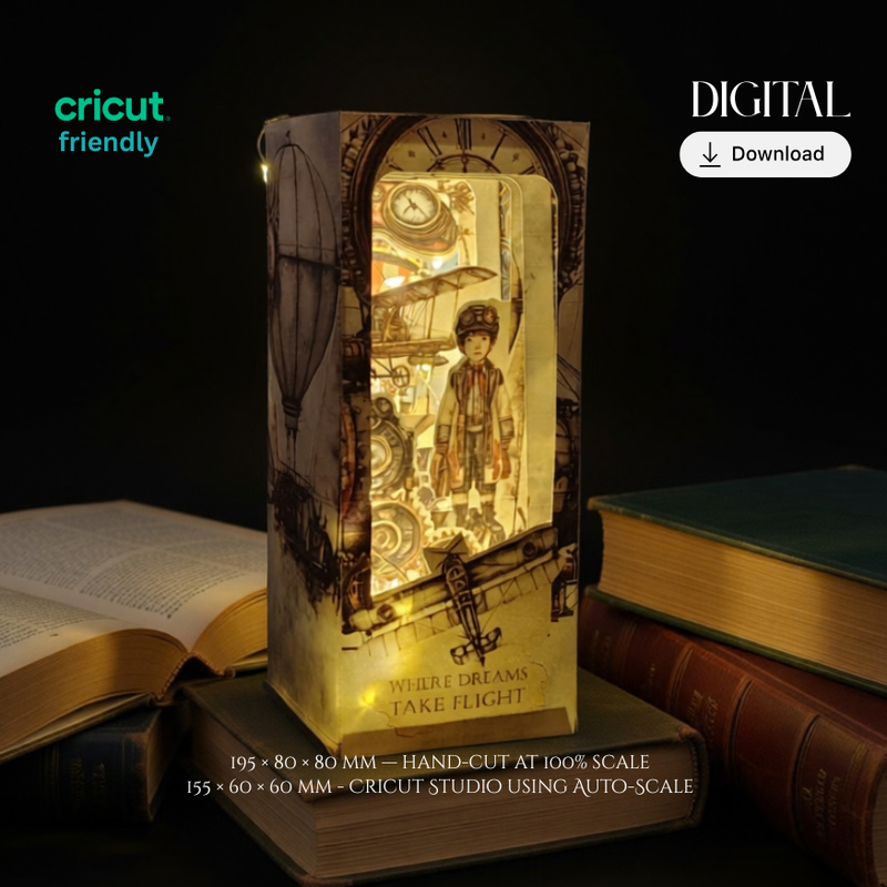 Steampunk Aircraft Book Nook Kit, Printable Cricut Shadowbox (Digital Product)