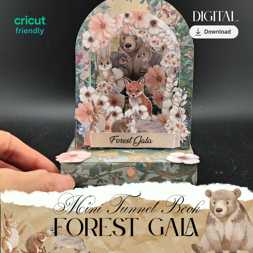Printable Forest Gala Tunnel Book PDF, DIY 3D Papercraft Template, Woodland Animal Party Keepsake, Hand Cutting Paper Project, Digital Download