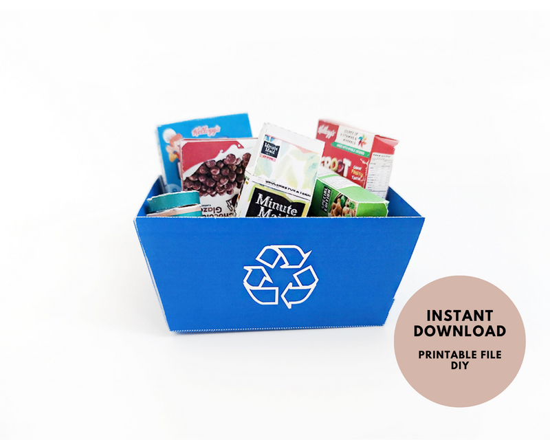 Recycle Bin for Office Recycling Container garbage bin rubbish bin trash bin for dollhouse Small Storage Bin with Recycling Logo, Blue 1:6
