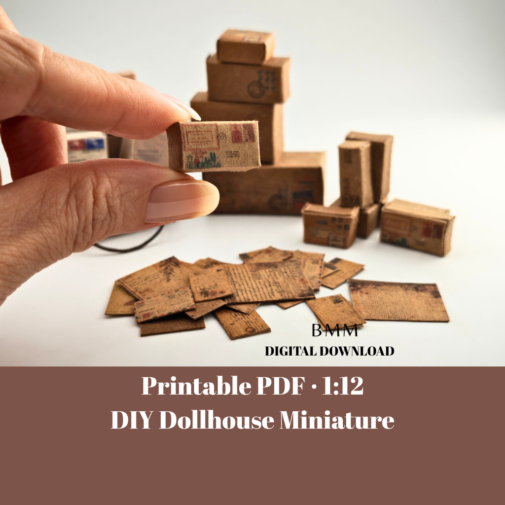 Printable 1:12 Miniature Mail Box & Letters, Vintage Post Office Kraft Box (Digital Download)