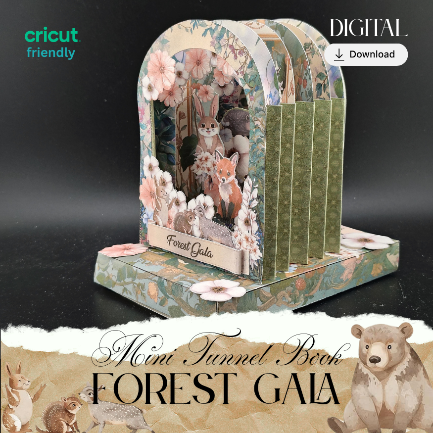 Printable Forest Gala Tunnel Book PDF, DIY 3D Papercraft Template, Woodland Animal Party Keepsake, Hand Cutting Paper Project, Digital Download