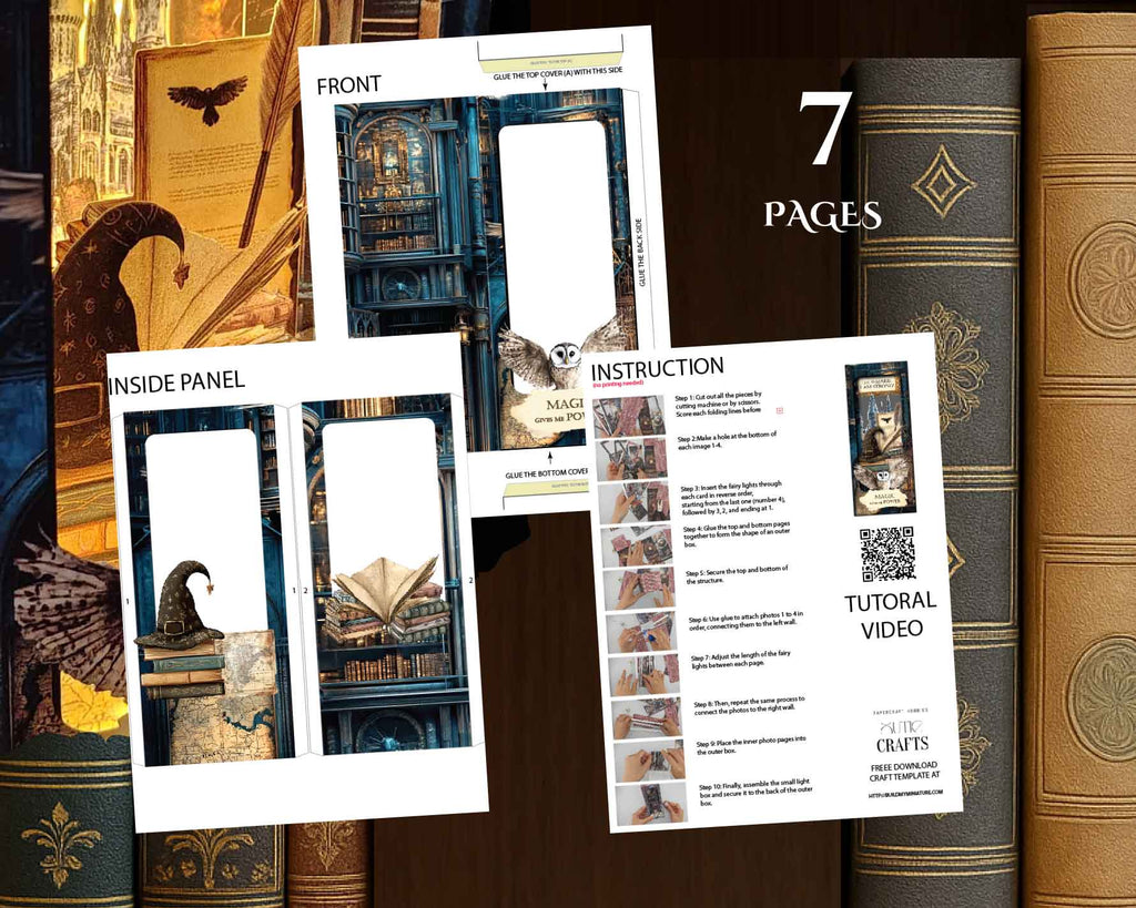 Wizard Library Book Nook Kit: Foldable Paper Diorama (PDF & PNG Templates)