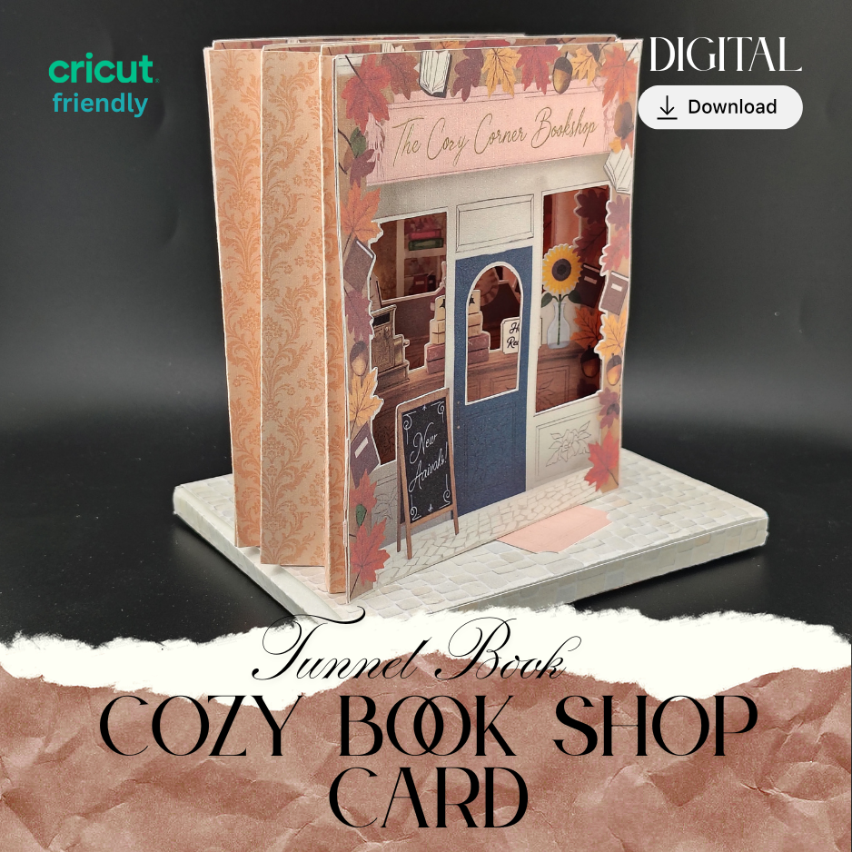 Autumn Cozy Bookshop Tunnel Card Digital File, 4 Layer 3D Fall Bookstore, Greeting Card