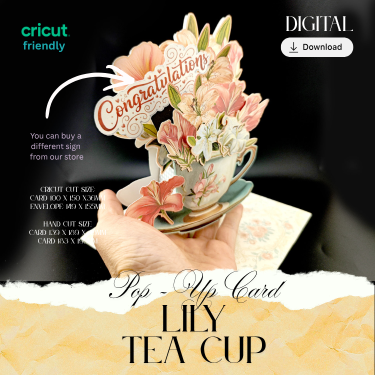 Printable Floral Teacup Pop Up Card Kit, DIY Congratulations Greeting Card (Digital Download)