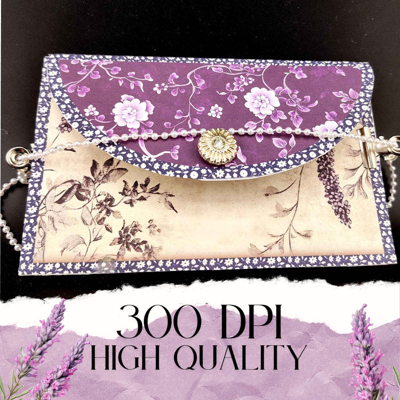 Lavender Junk Journal Folio Kit: Purple Envelopes, Pockets (PDF & PNG Files)
