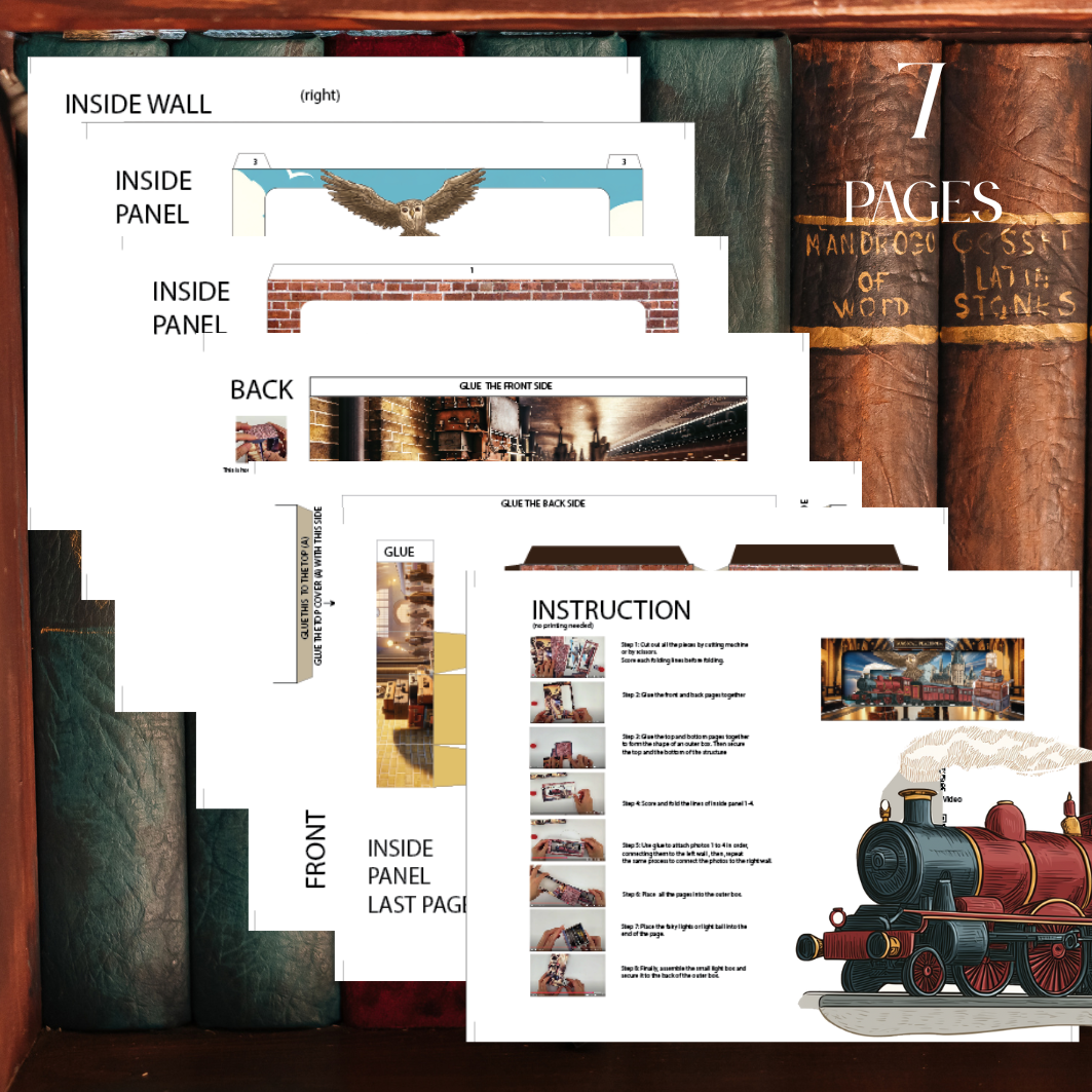 Magical Platform horizontal book nook kit: Foldable Paper Diorama (PDF & PNG Templates)