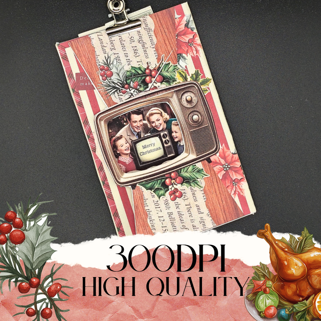 Vintage Chrsitmas Family activities in 1965 folio kit, old fashion television and playable ephemera, 11 pages designs