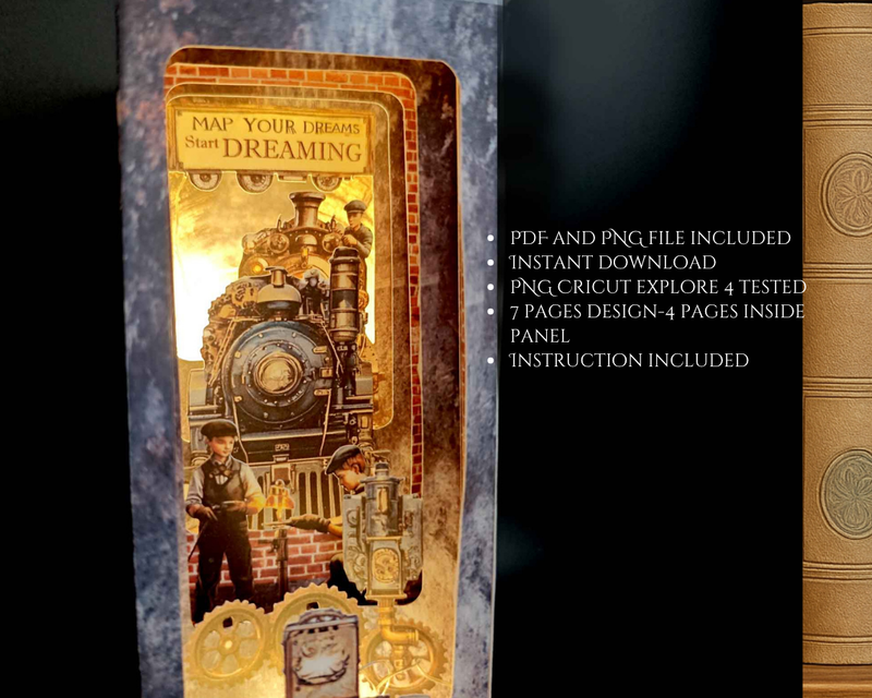 Vintage Steam Train Book Nook Kit: Paper Diorama Template (PDF & PNG for Cricut)
