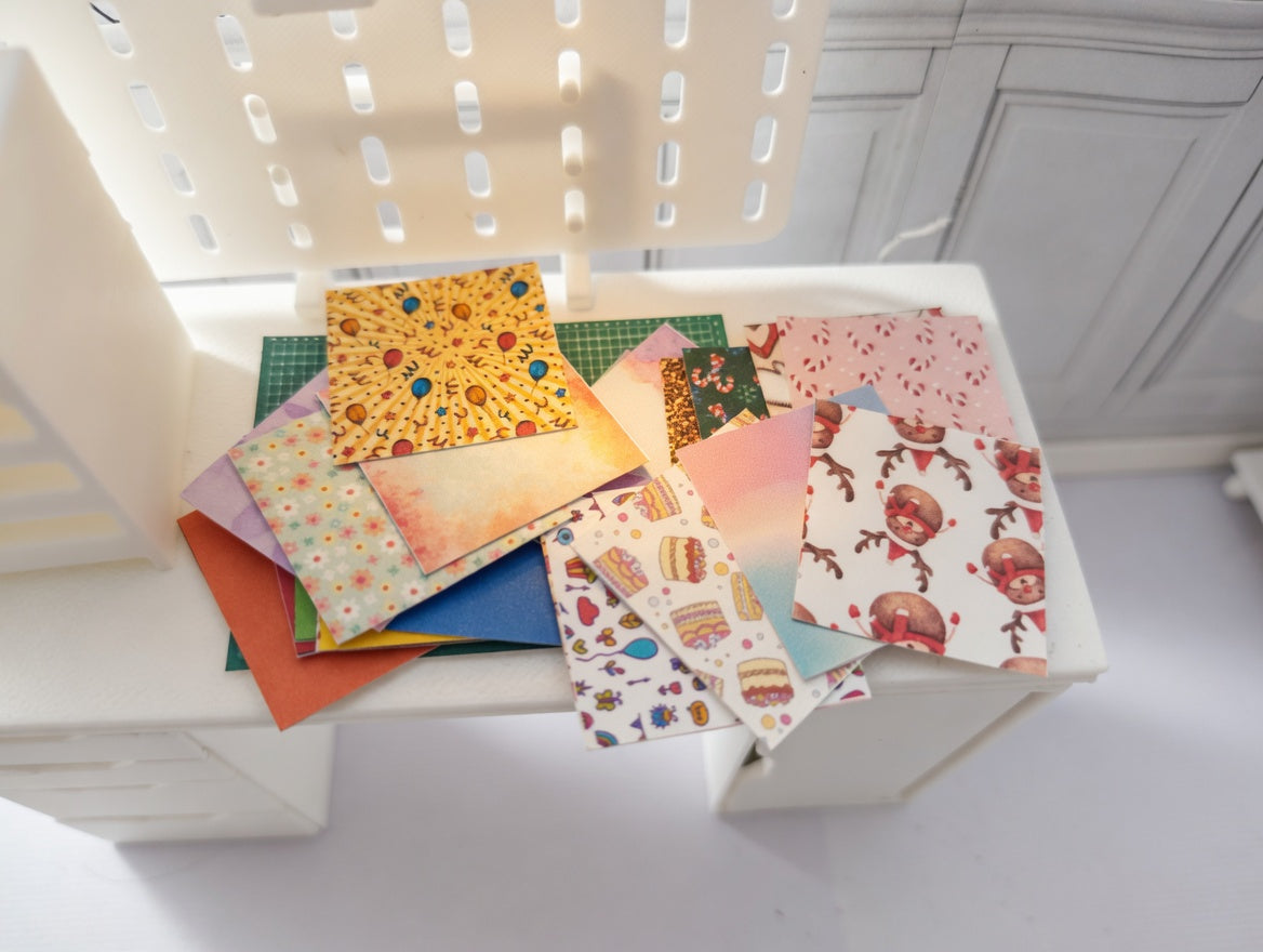 1:12 Scale Miniature White Paper Organizer with 77 pieces colorful card stock paper (Physical Product)