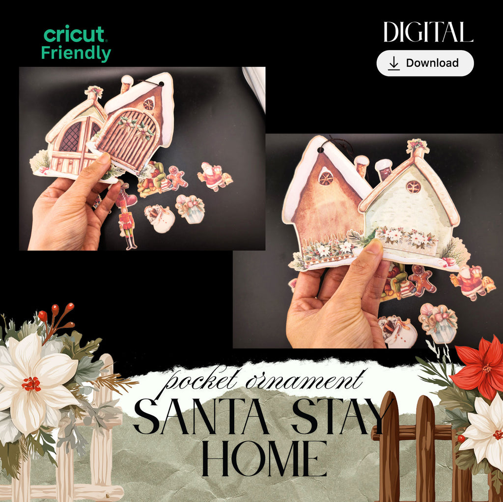 Santa Stay-at-Home Paper Ornament Kit — DIY Christmas Pocket & Ephemera Craft with Card Designs + Video Tutorial (Digital Download)