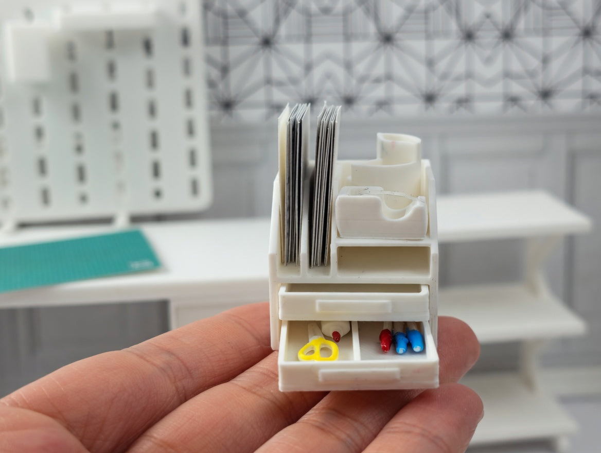 1:12 Scale Miniature White Desktop Organizer, Dollhouse Studio Furniture (Physcial Product)