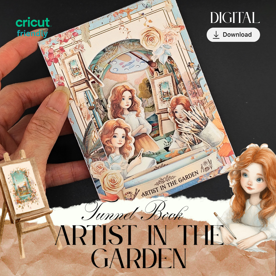 This enchanting multi-layered paper project captures a peaceful moment of a girl sketching in a lush, blooming garden. Designed with intricate silhouettes and floral details, this tunnel book is a perfect project for art lovers, garden enthusiasts, or anyone who appreciates the "slow-craft" movement.