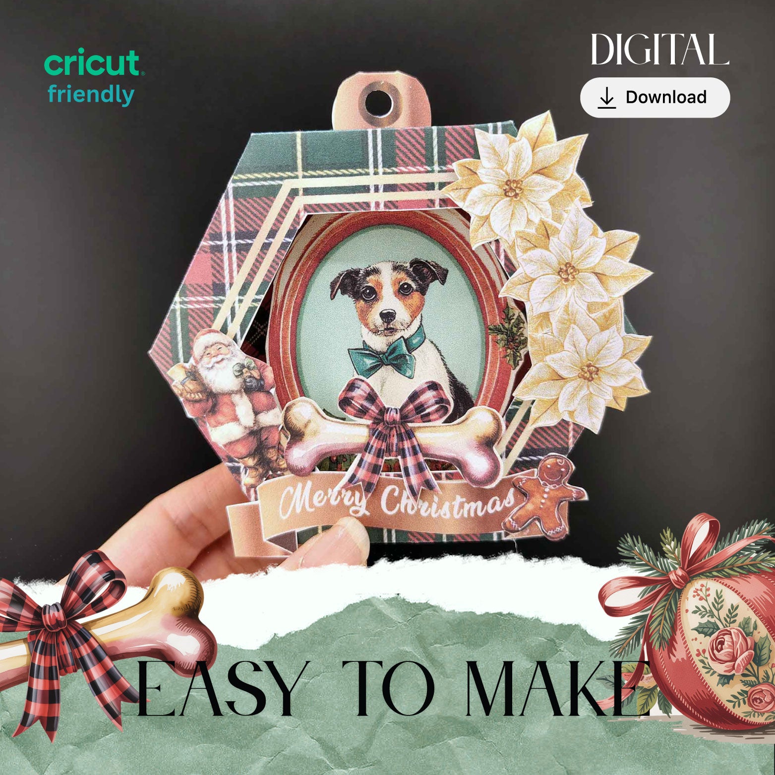 Christmas PET - dog and cat Ornament hexagon Box for DIY personalize ornament hang on the tree (Digital Download)