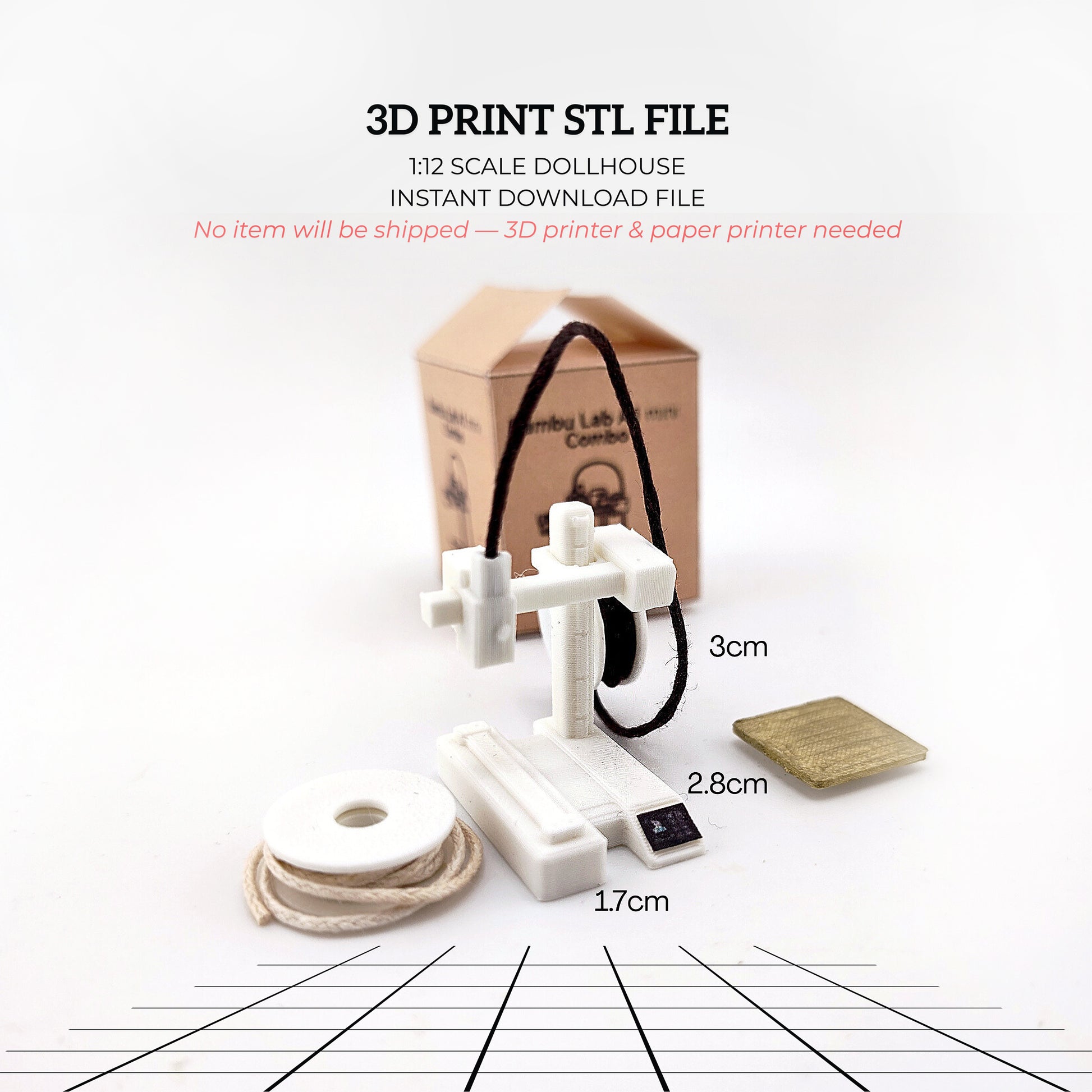 1:12 3D printer and filament spool STL file,  prints are included, office equipment, office diorama dollhouse