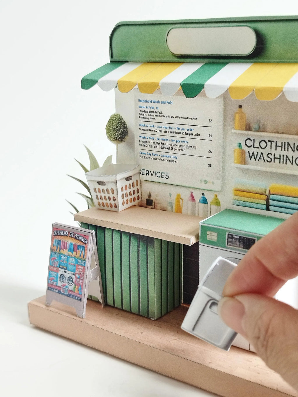 Laundry Shop 3D stand,,clothes washer, dirty clothes basket, washing machine,miniature scenery kit, gift, miniature models