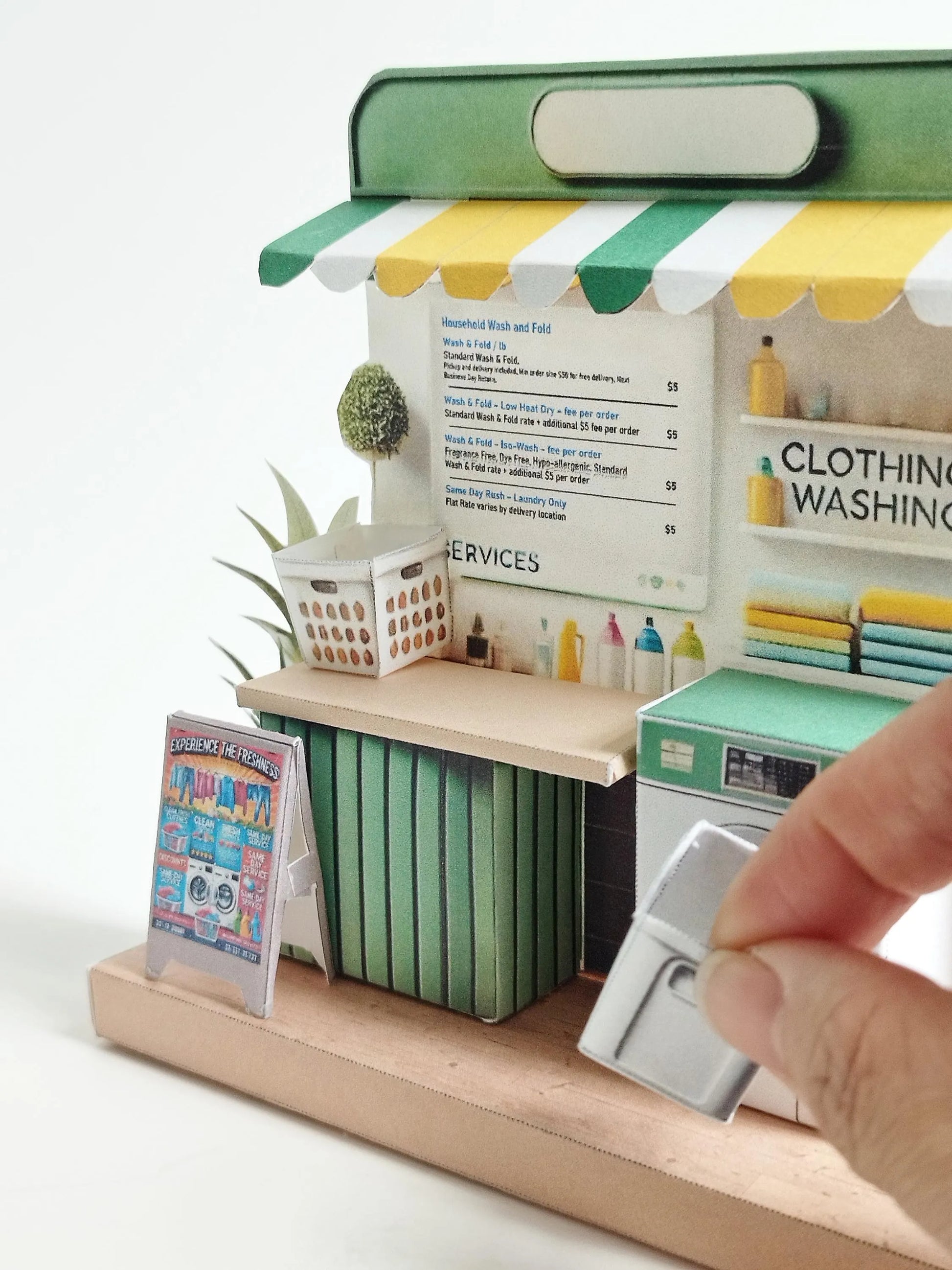 Laundry Shop 3D stand,,clothes washer, dirty clothes basket, washing machine,miniature scenery kit, gift, miniature models