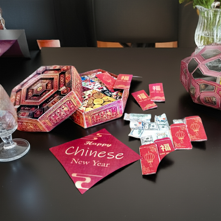 Chinese Lunar New Year candy box , red pocket with US dollar