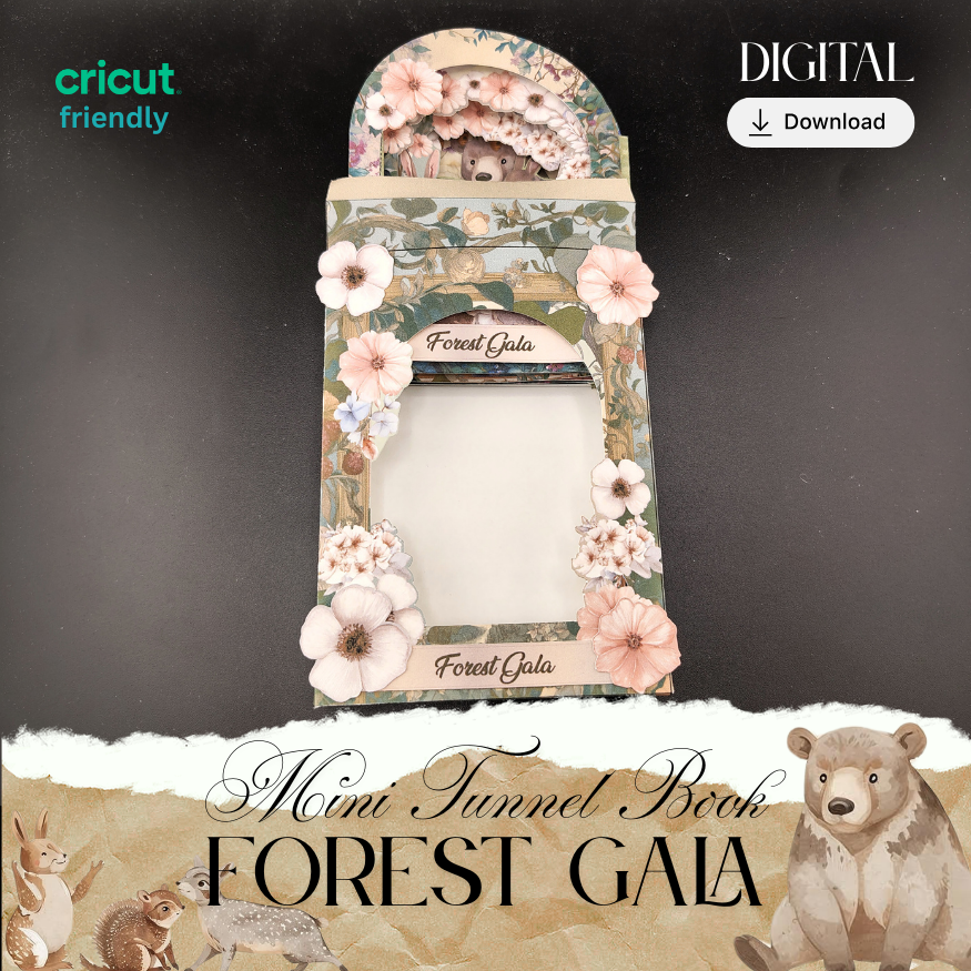 Printable Forest Gala Tunnel Book PDF, DIY 3D Papercraft Template, Woodland Animal Party Keepsake, Hand Cutting Paper Project, Digital Download