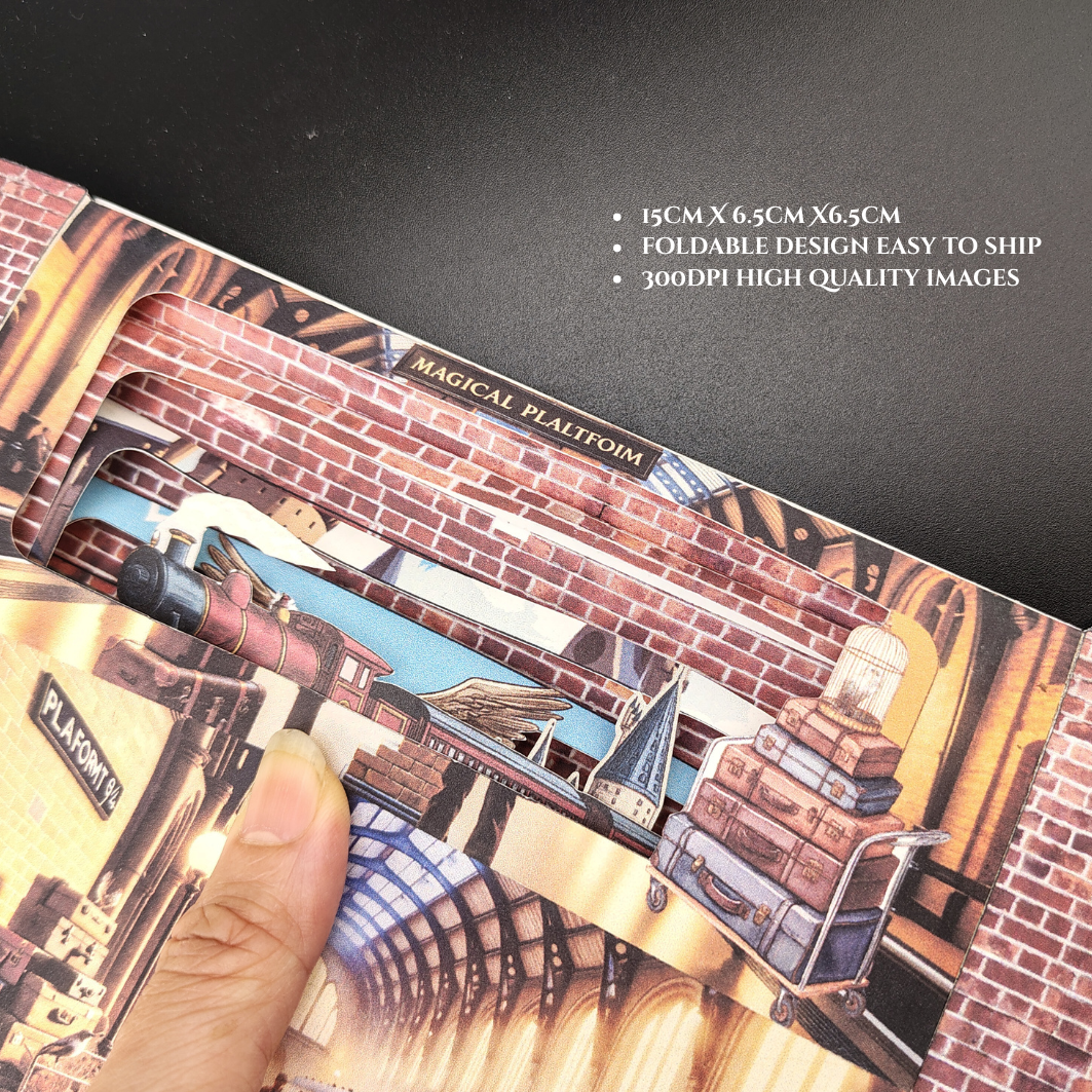 Magical Platform horizontal book nook kit: Foldable Paper Diorama (PDF & PNG Templates)