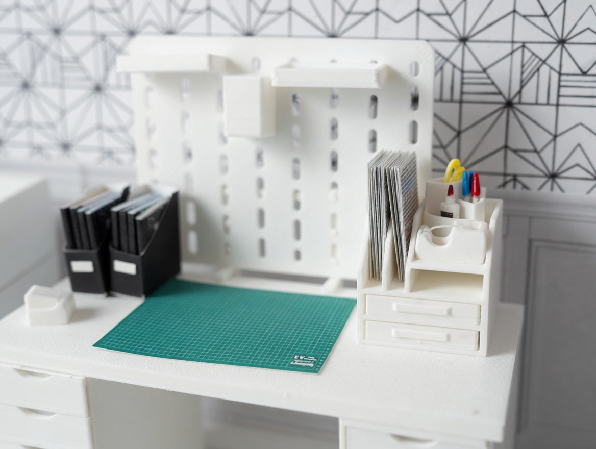 1:12 Scale Miniature White Desktop Organizer, Dollhouse Studio Furniture (Physcial Product)