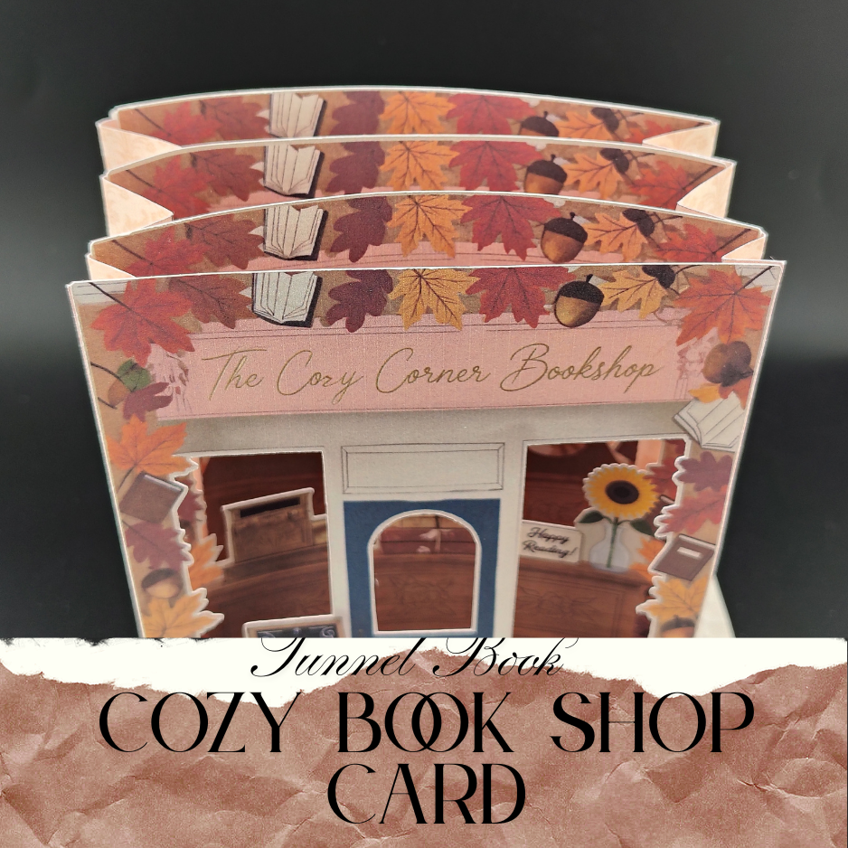 Autumn Cozy Bookshop Tunnel Card Digital File, 4 Layer 3D Fall Bookstore, Greeting Card