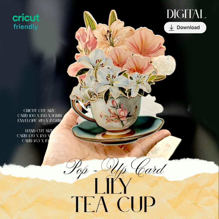 Printable Floral Teacup Pop Up Card Kit, DIY Congratulations Greeting Card (Digital Download)