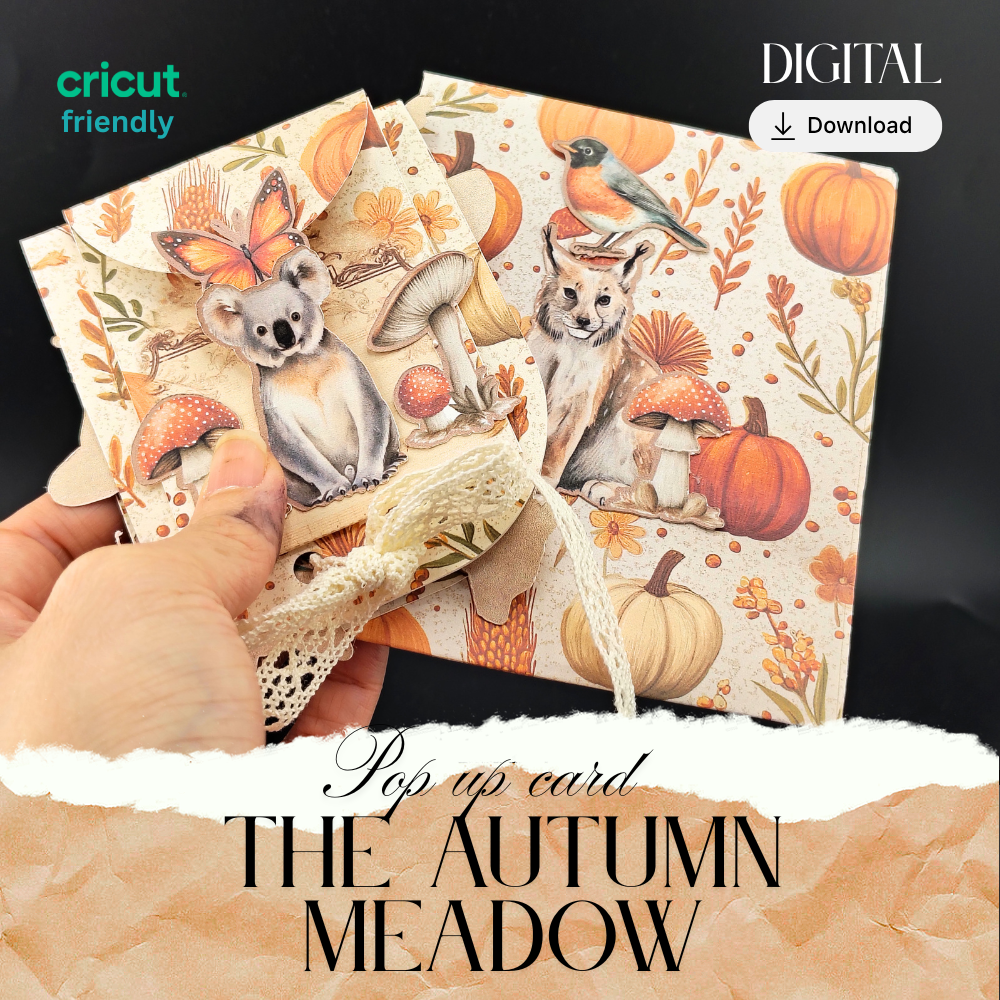 Printable Autumn Meadow Pop Up Card Kit, DIY 3D Woodland Animal Greeting Card, Digital Download