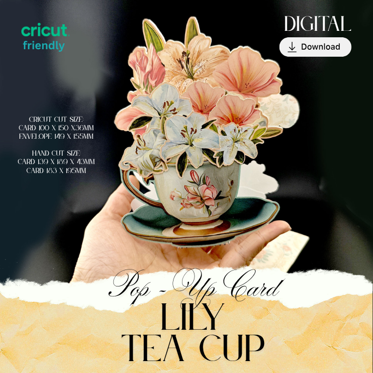 Printable Floral Teacup Pop Up Card Kit, DIY Congratulations Greeting Card (Digital Download)