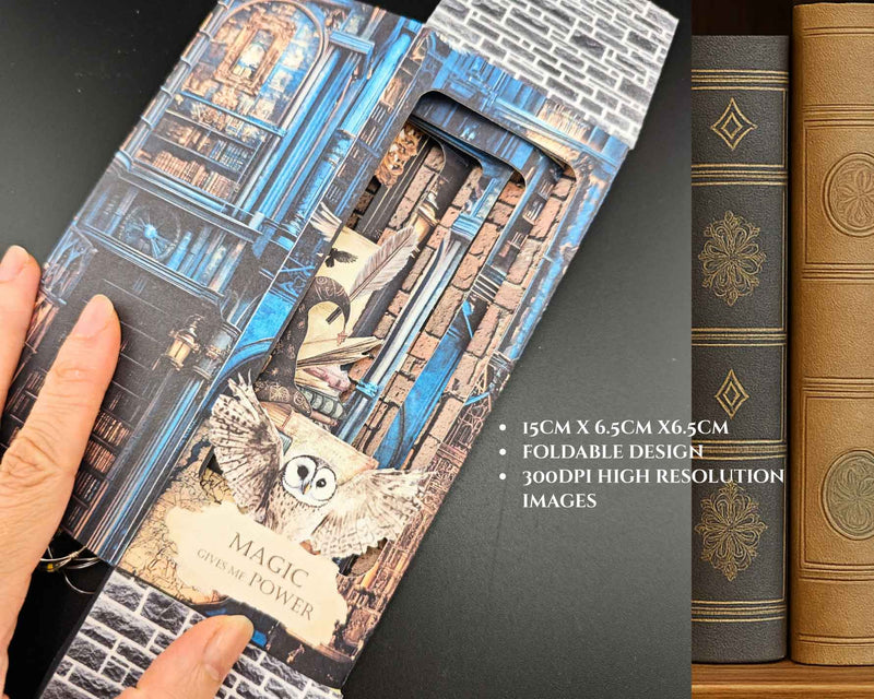 Wizard Library Book Nook Kit: Foldable Paper Diorama (PDF & PNG Templates)