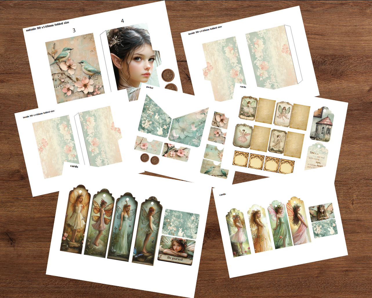 Young Fairy folio kit printable, fairy junk journal printables, whimsical scrapbook ephemera, summer fairies digital, mini folio fairytale journal