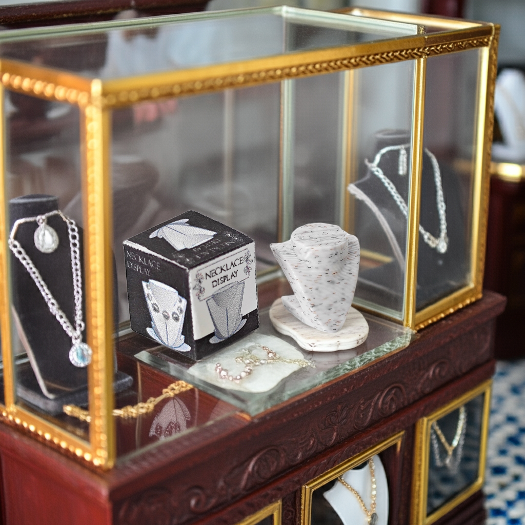 3D printing STL - 1:12 Necklace Display plus box and paper necklace, mini jewelry mini display, shop, decoration, diamond