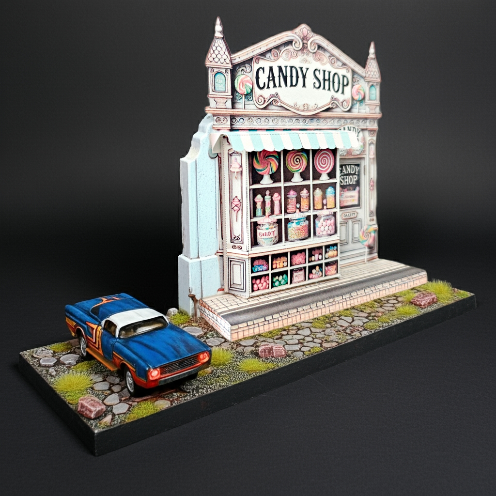 5x7"- Candy shop pop-up frame DIY miniature scenery kit