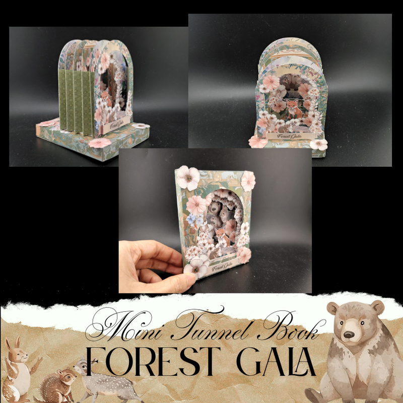 Printable Forest Gala Tunnel Book PDF, DIY 3D Papercraft Template, Woodland Animal Party Keepsake, Hand Cutting Paper Project, Digital Download