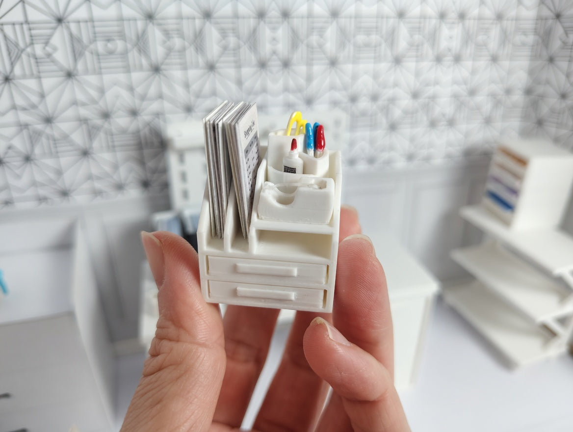 1:12 Scale Miniature White Desktop Organizer, Dollhouse Studio Furniture (Physcial Product)