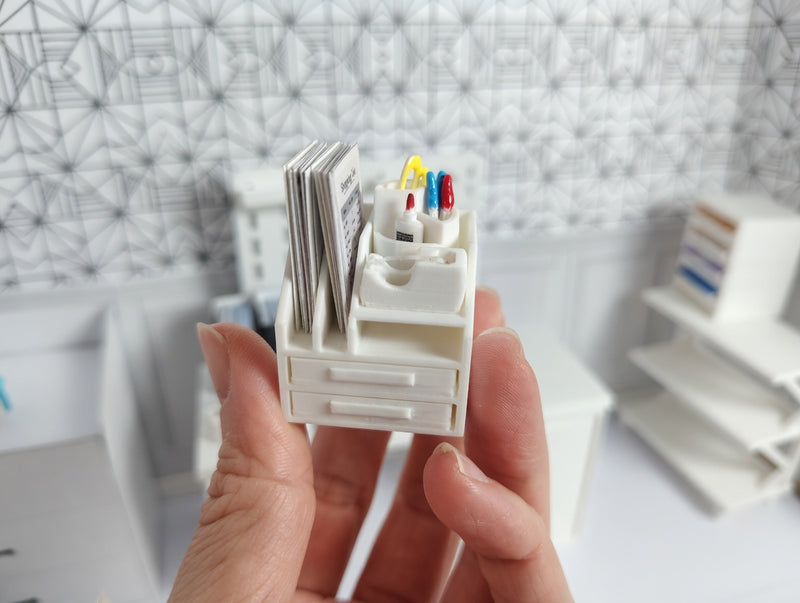 1:12 Scale Miniature White Desktop Organizer, Dollhouse Studio Furniture (Physcial Product)