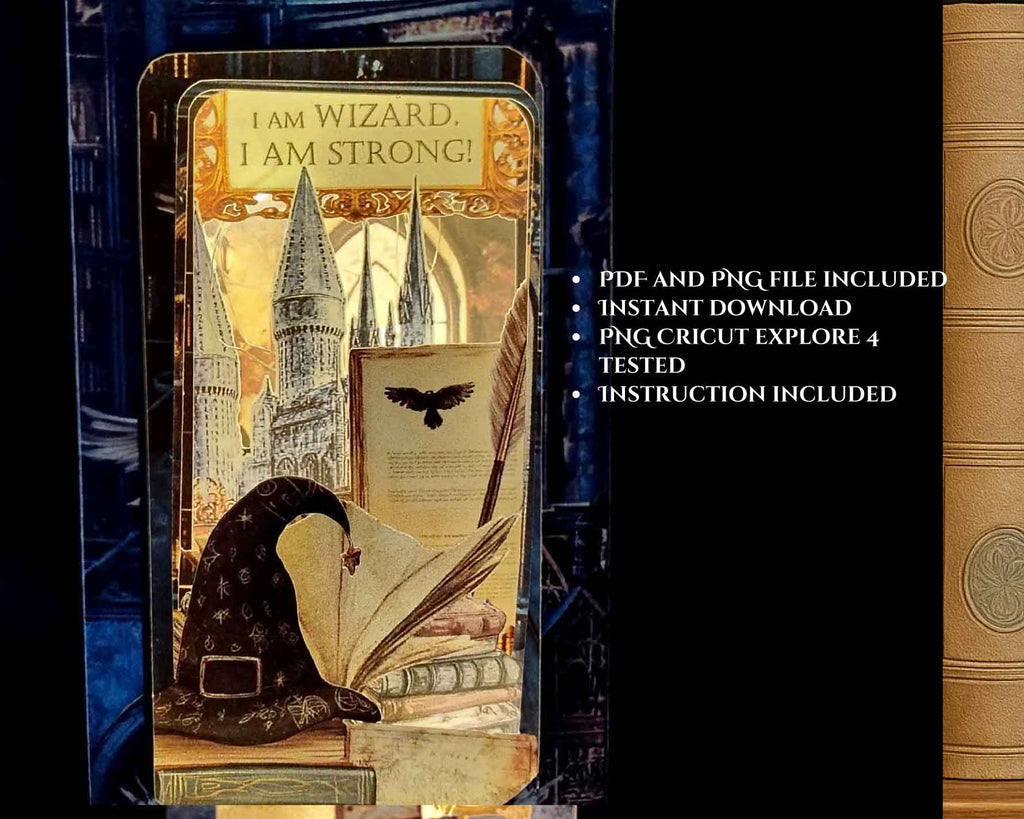 Wizard Library Book Nook Kit: Foldable Paper Diorama (PDF & PNG Templates)